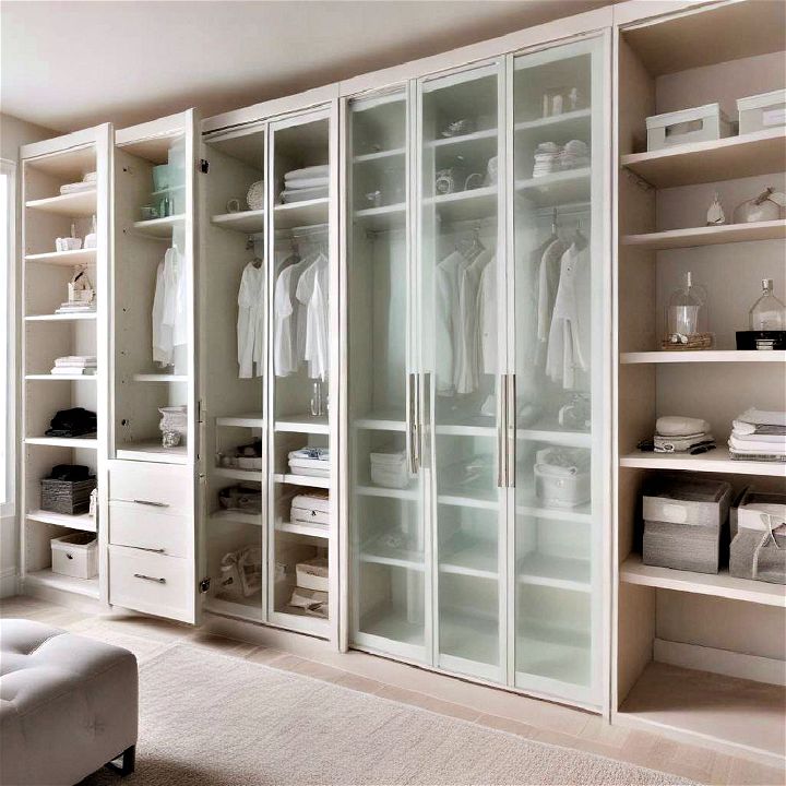 modern frosted glass cabinetry for walk in closert