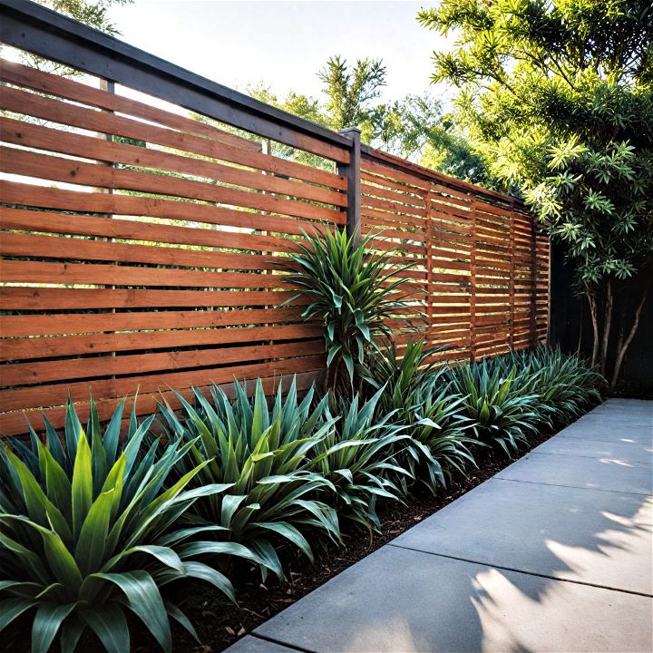 modern horizontal slatted fence for your front yard