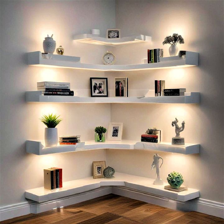 modern led illuminated corner shelves