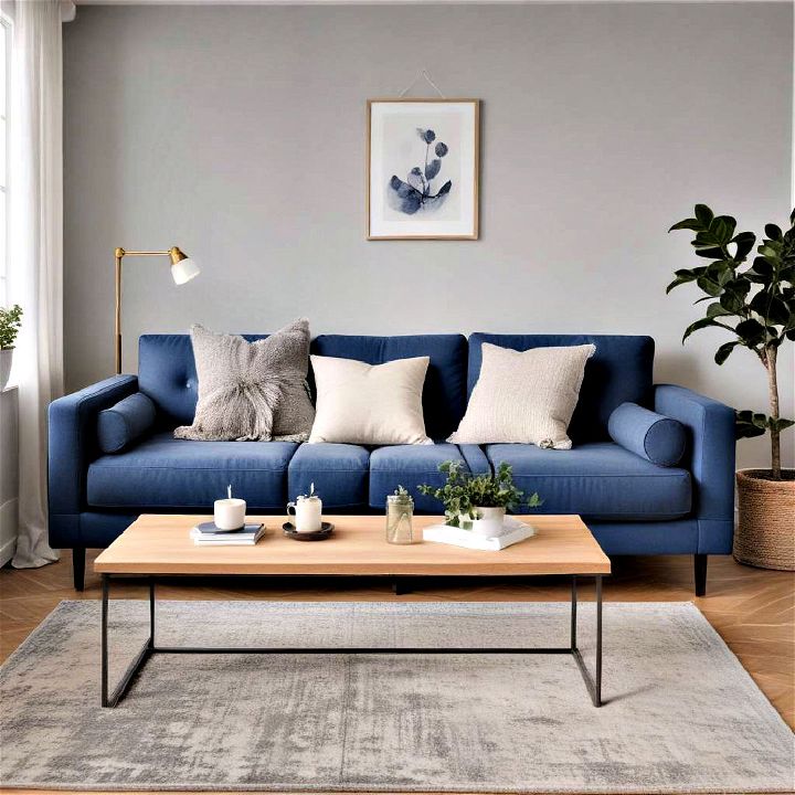 modern minimalism blue couch living room