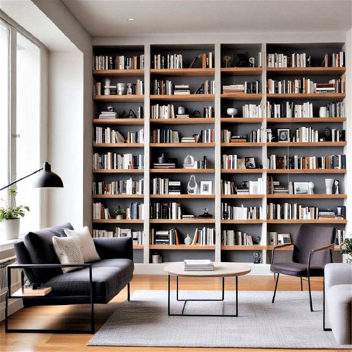 modern minimalist library for reading and relaxation