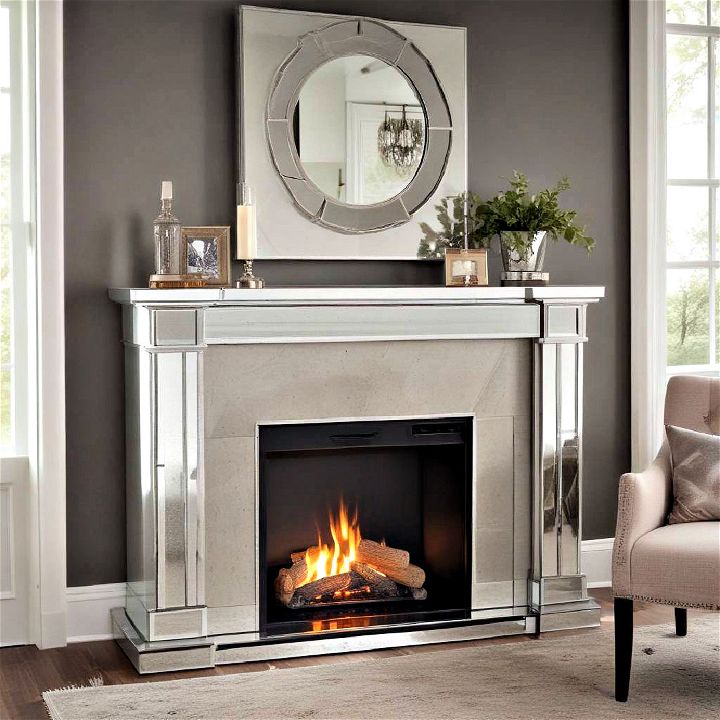 modern mirrored electric fireplace