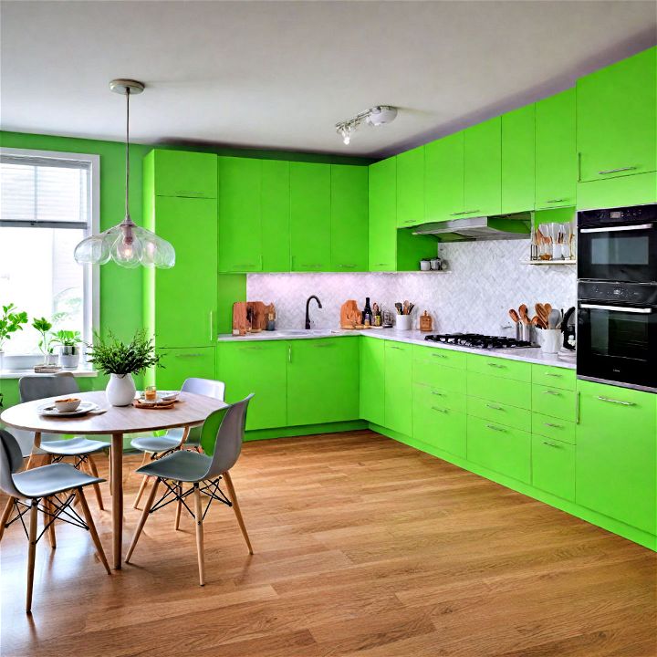 modern neon green accent cabinets kitchen