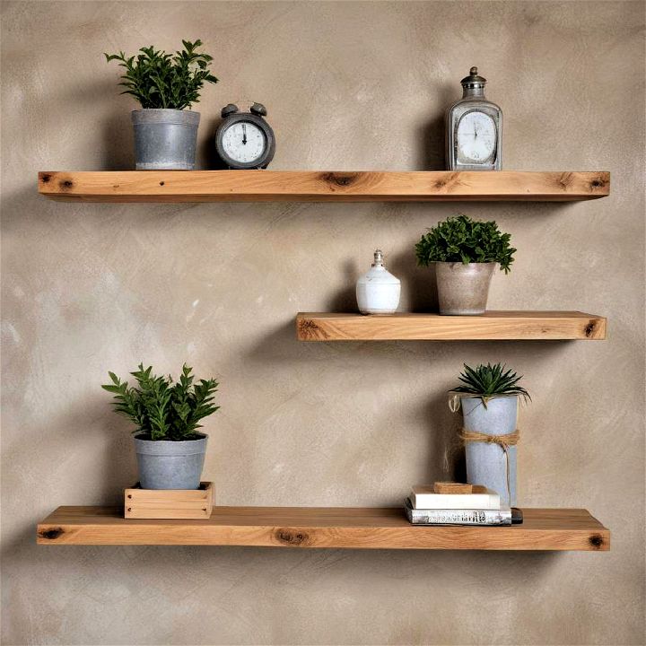 modern rustic wooden floating shelves