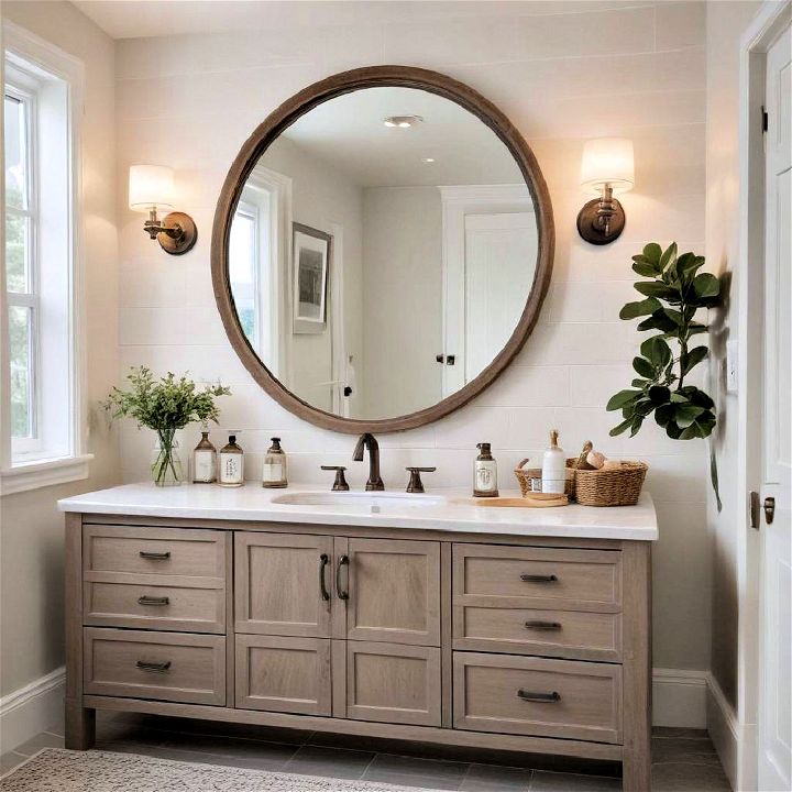 modern statement mirror for farmhouse bathroom