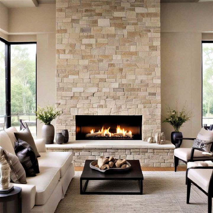 modern stone fireplace