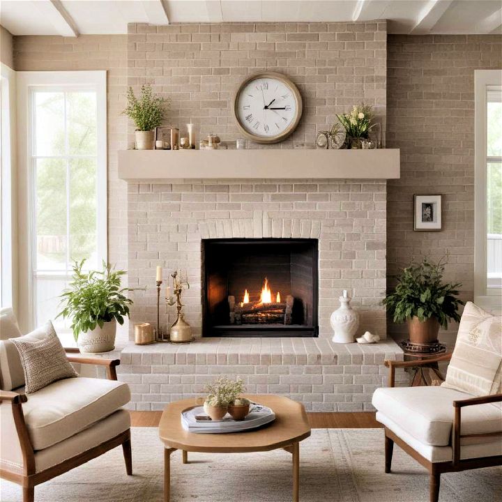 modern taupe painted brick fireplace