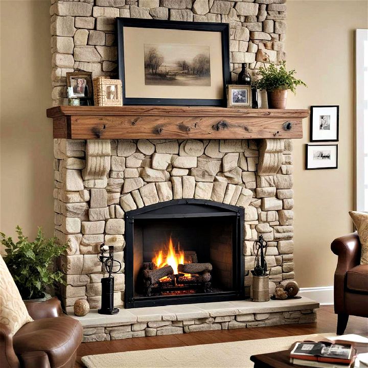 modern to traditional faux stone fireplace