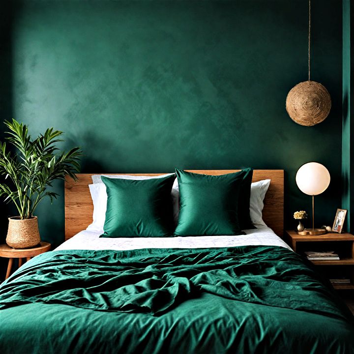 monochromatic schemed dark green bedroom for visual and sensory delight