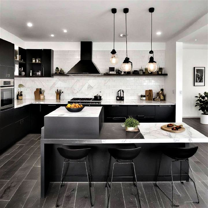 monochrome themed open kitchen for modern traditional decor