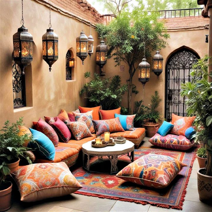 moroccan inspired makeover with vibrant cushions rugs and lanterns
