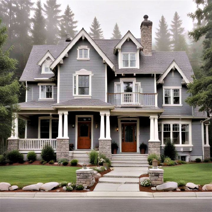 mountain fog gray exterior house paint for minimalist landscaping