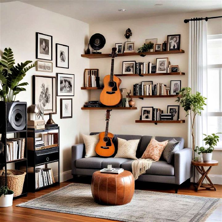 cozy living room music corner