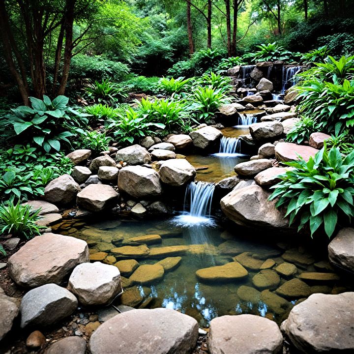 natural stone pond with a tranquil cascade