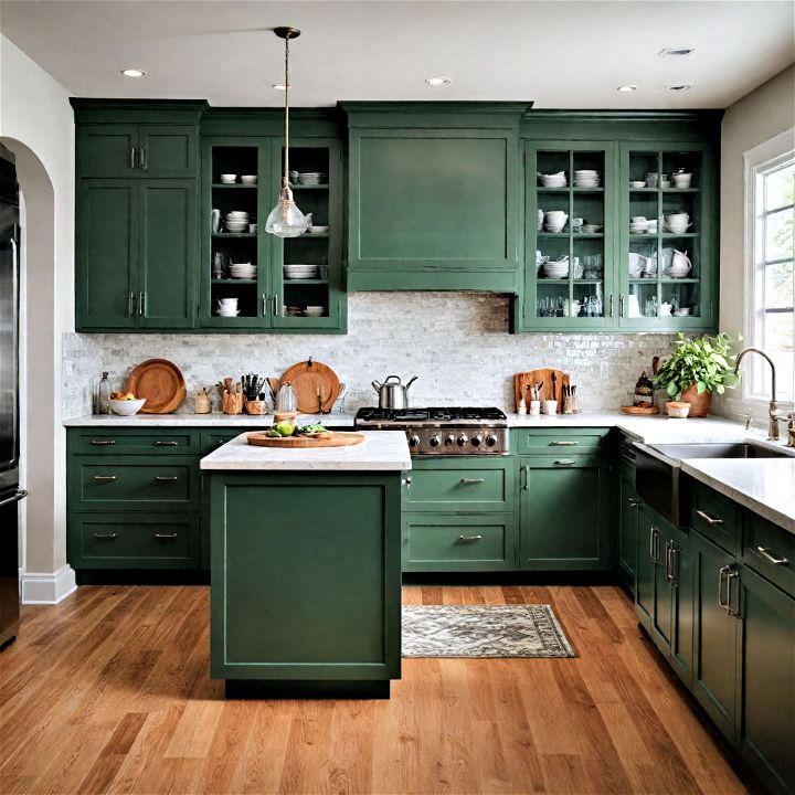 natural touch sagebrush green transitional cabinets
