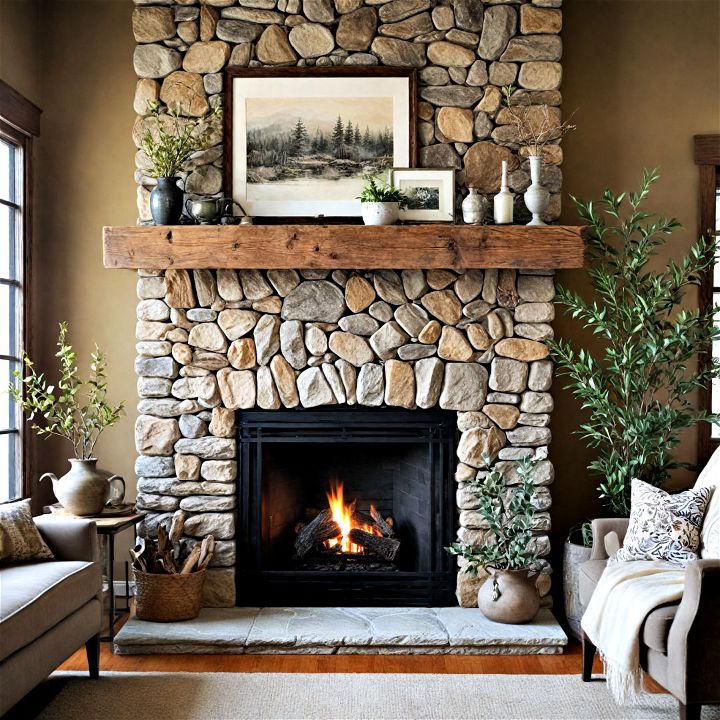 nature inspired serene fireplace decor