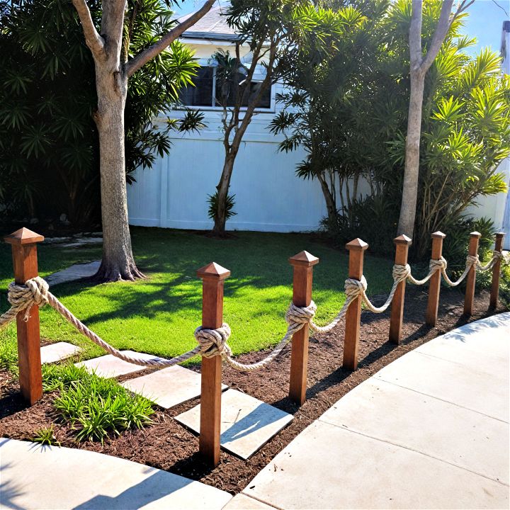 nautical rope front yard fence for coastal homes to bring a maritime vibe