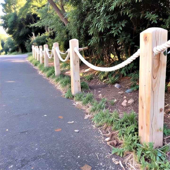 nautical themed rope and wood posts privacy fence