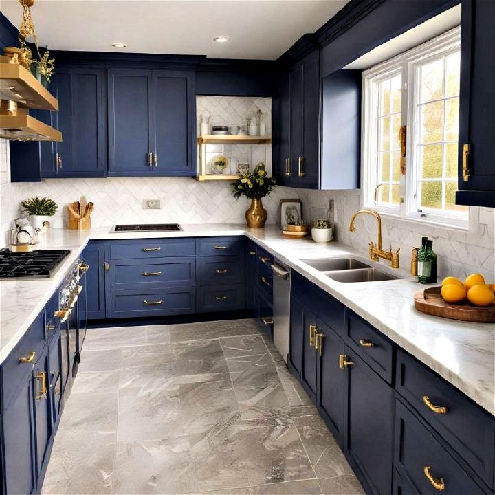 luxurious navy blue color cabinets