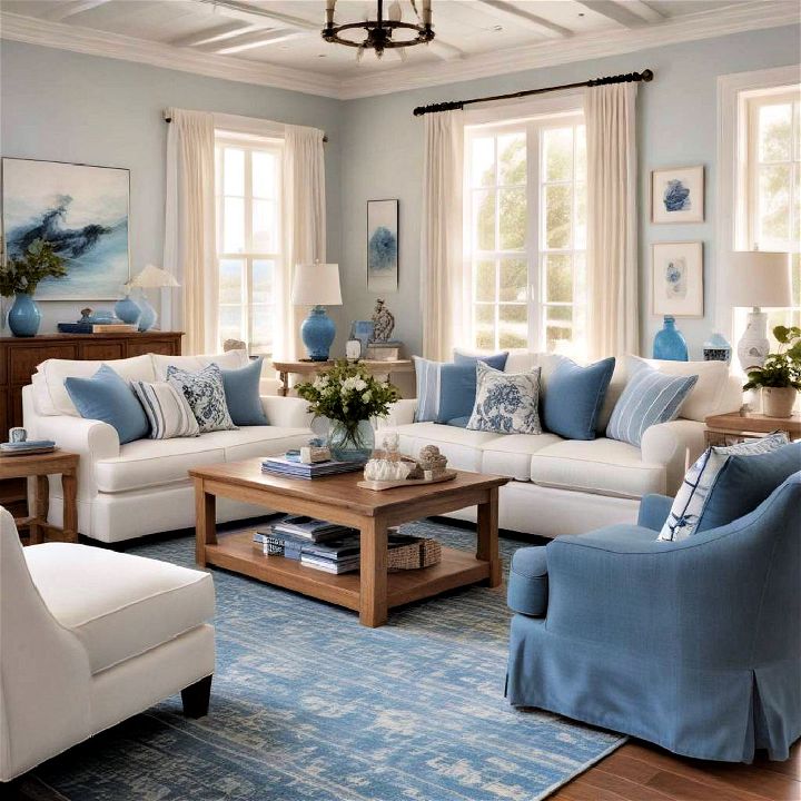 ocean blue accents for coastal living room