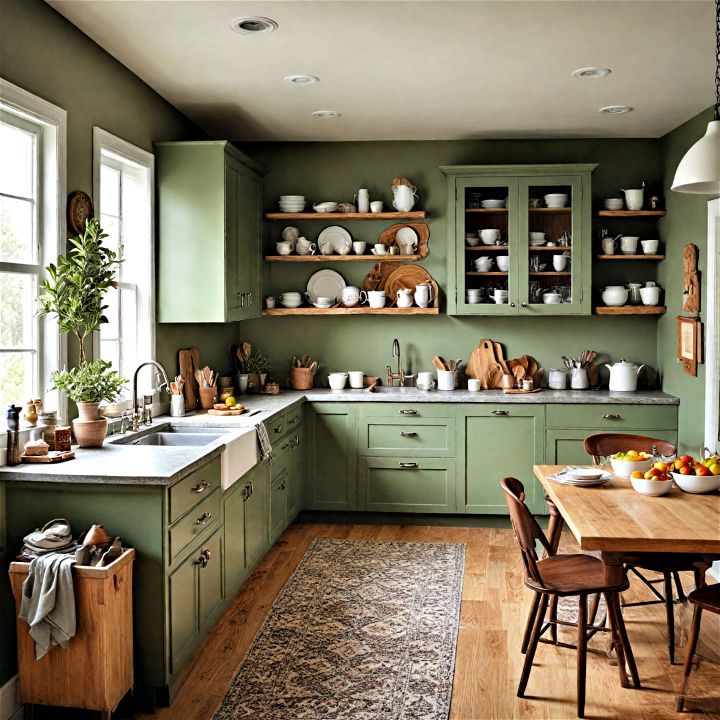 olive green cabinet paint to add color to kitchens