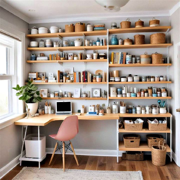 open shelving for keeping your crafting supplies visible and accessible