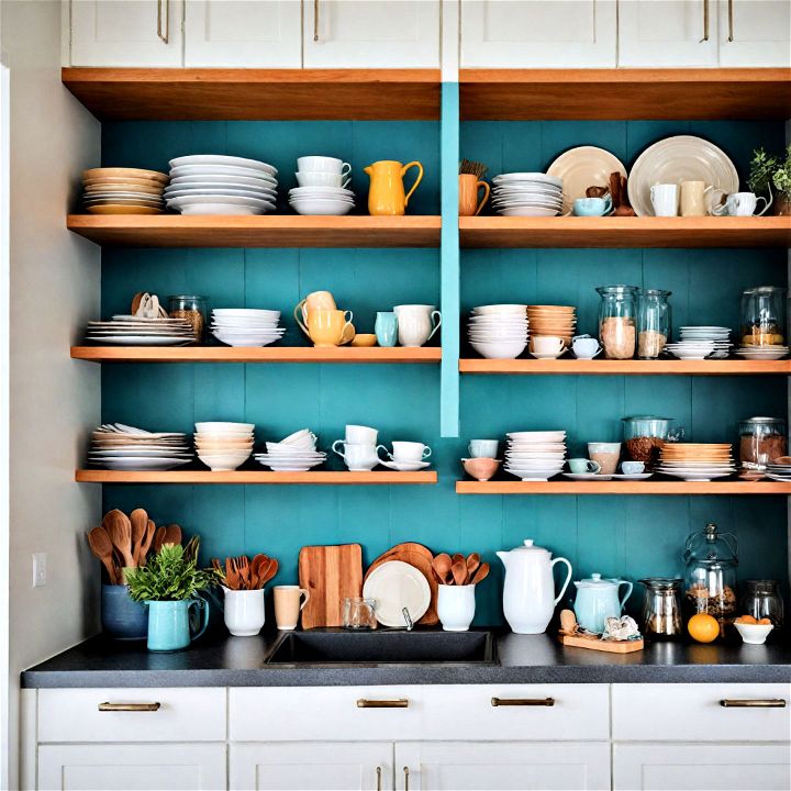 open shelving provides a visually lighter option for small kitchens