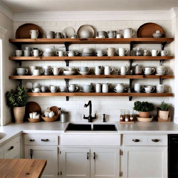 open shelving to showcase your beautiful farmhouse dishware home accents