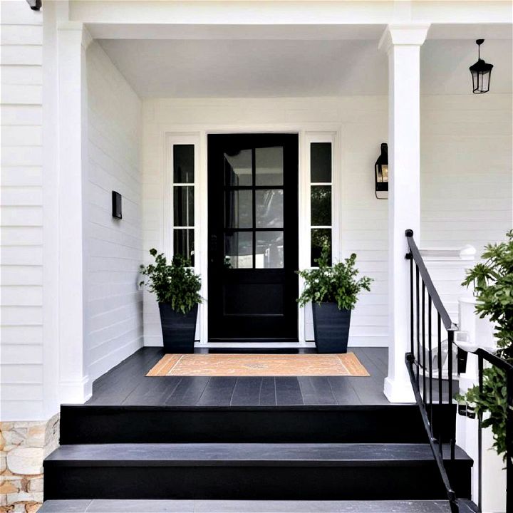 opt for a striking monochrome front porch color scheme