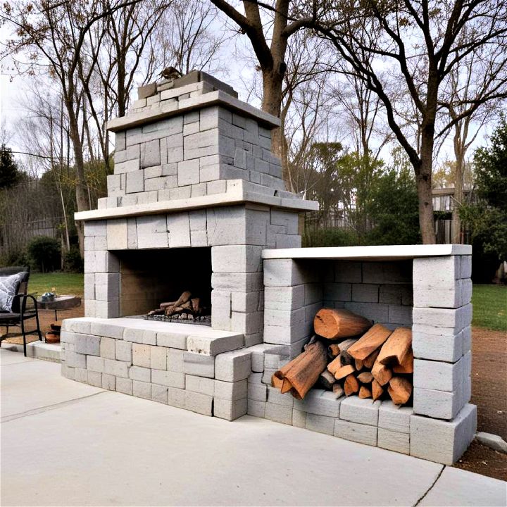 outdoor fireplace made from cinder blocks