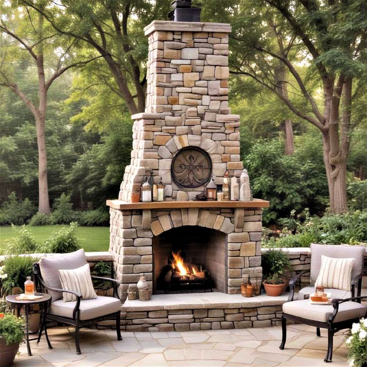 outdoor stone fireplace