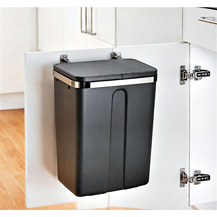 over cabinet door bin for holding trash bags recycling or cleaning supplies