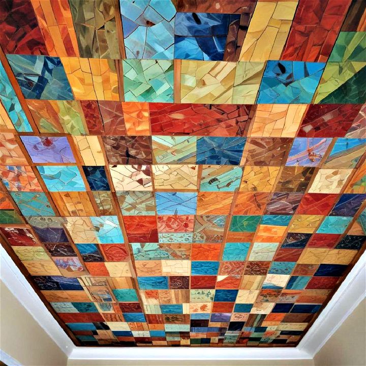 painted wood mosaic ceiling