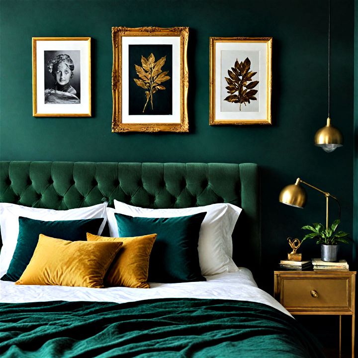 pair dark green with gold to bring a regal charm to your bedroom
