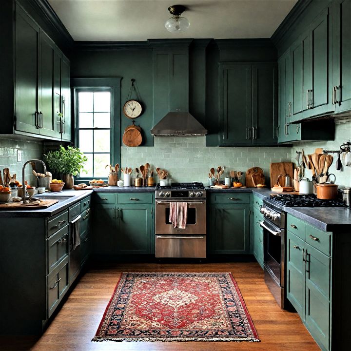 pair sage green with deep rich colors for a more dramatic kitchen look