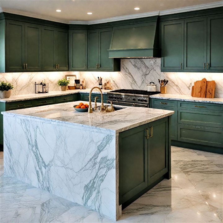 pair sage green with marble to create a luxurious kitchen