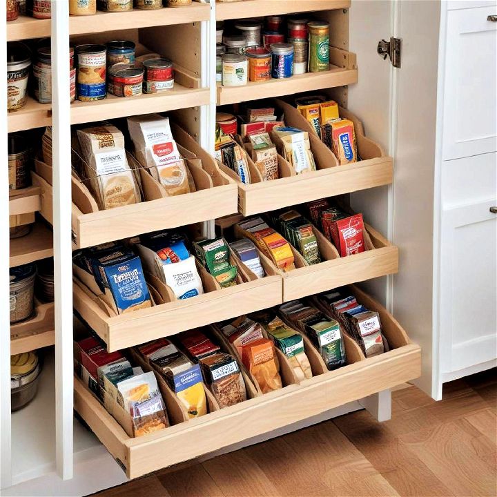pantry impeccably organized with built in dividers