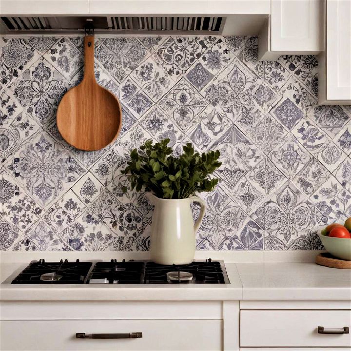 patterned ceramic tiles kitchen backsplash