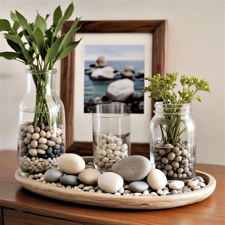 pebble accents for coastal living room