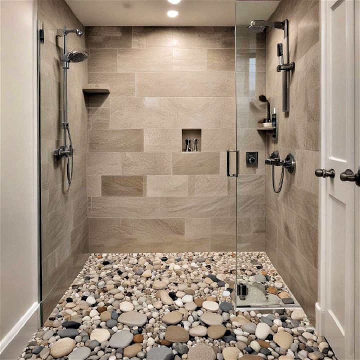 pebble floor shower for walk in shower