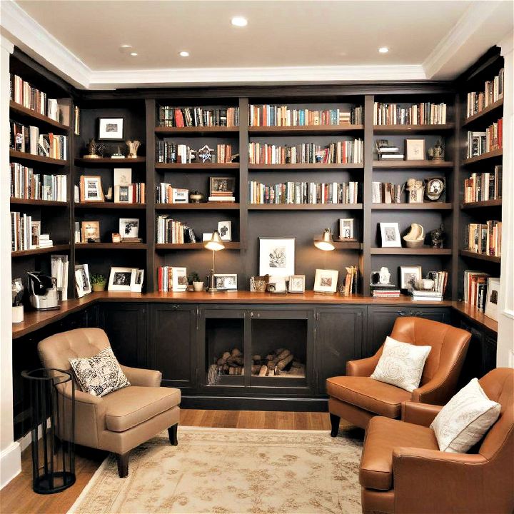 personal library with a coffee bar