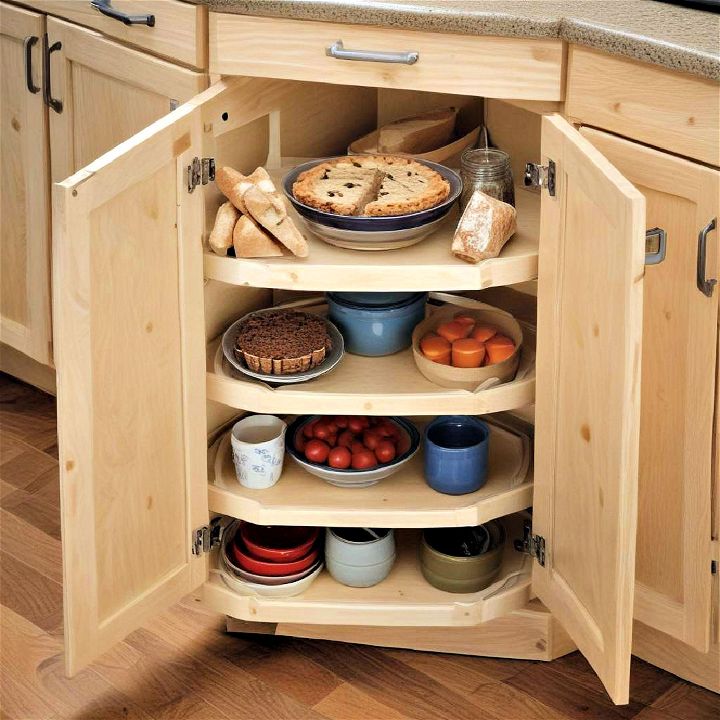pie cut lazy susan for easy access to items