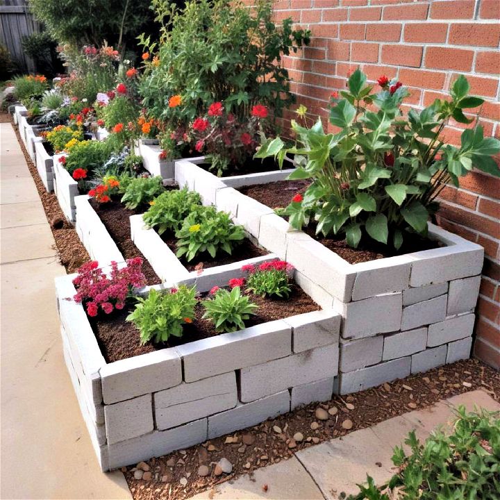 planter borders using cinder blocks