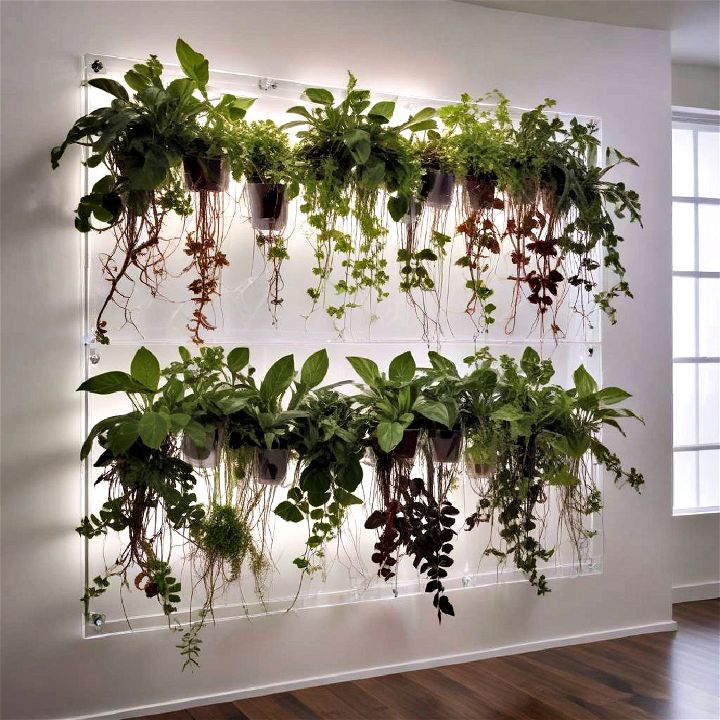 plexiglass plant wall for showcasing root structures