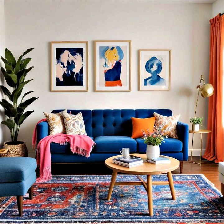 pop of color blue couch for living room
