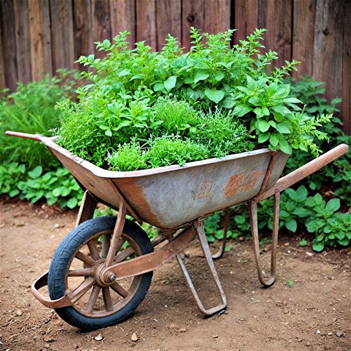 portable wheelbarrow herb garden