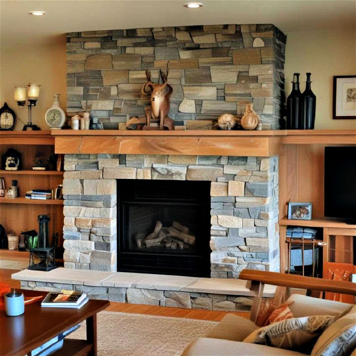 prairie style stone fireplace