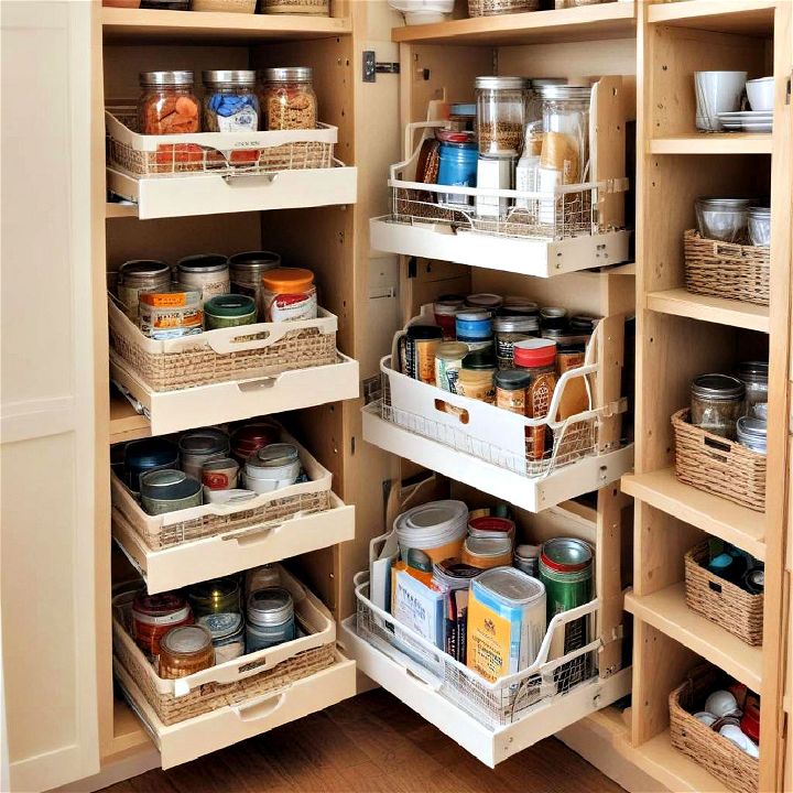 pull out baskets and bins for pantry