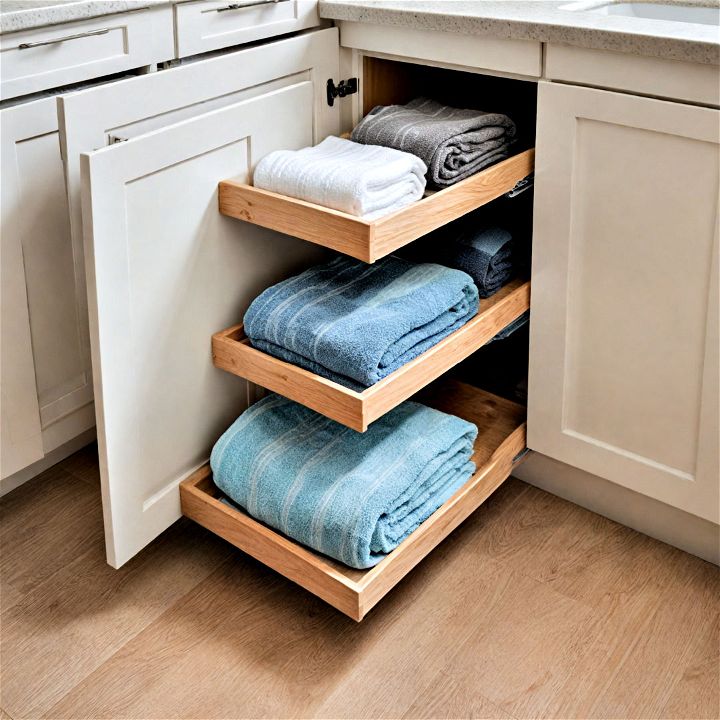 pull out shelves storage solution for towels