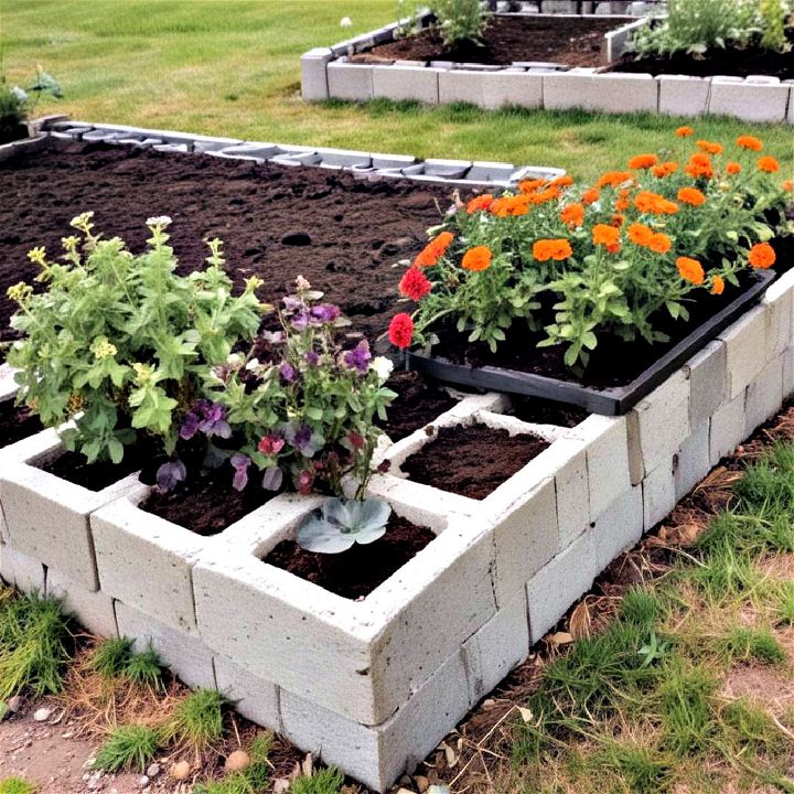 raised flower bed made from cinder blocks